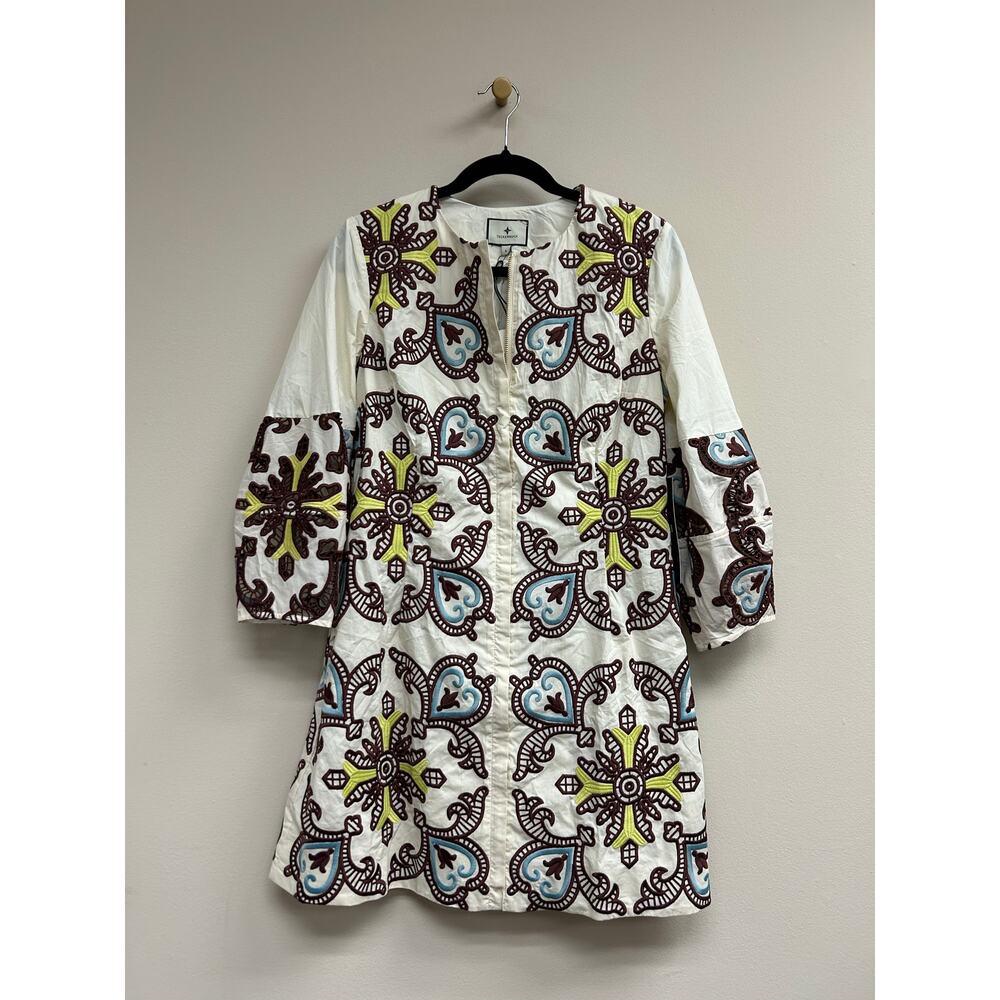 TUCKERNUCK Citron and Slate Blue Embroidered Long Sleeve Rhoda Tunic Dress 14NWT - Picture 4 of 6